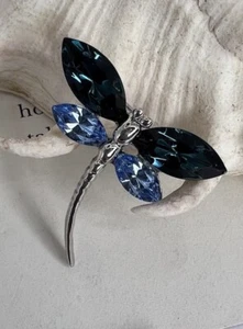 Retro Blue Rhinestone Dragonfly Brooch Pin Costume Silver Tone Jewelry 🩵 - Picture 1 of 17