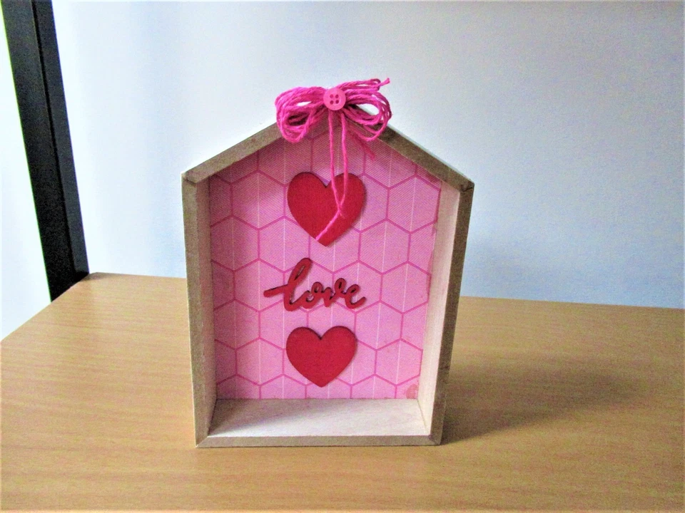 NEW Farmhouse Valentine's Day pink red love heart hearts shelf sitter 7" x 5" - Image 1 of 1