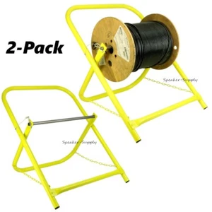 2 Cable Caddy Coaxial Installer Spool Reel Wire Holder Folding Yellow RG6 Bundle - Picture 1 of 6