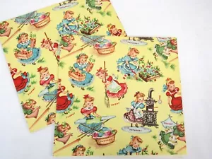 Vintage 1950s Days of the Week Gift Wrap 2 unused Sheets little girls yellow NOS - Picture 1 of 2