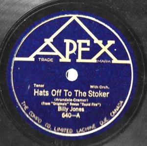 1917 APEX 640 ~ BILLY JONES ~ Hats Off To The Stoker / Oh Golly, I'm In Love E- - Picture 1 of 2
