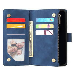 For iPhone 13 12 11 Pro 7 8 Plus XR SE Flip Plain Card Pocket Leather Phone Case