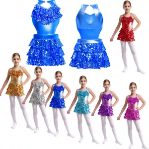 Girls Sundress Ballerina Skirt Shiny Dress Cutout Dress Up Performance Uniform - Picture 1 of 95