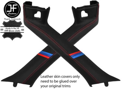 RED STITCH TRI STRIPE 2X A PILLAR LEATHER COVERS FITS BMW Z4 E85 ROADSTER 03-09 - image 1 of 3