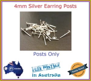 50x Silver Tone 4mm Pad Earring Stud Posts Finding DIY Jewellery Making - Picture 1 of 2