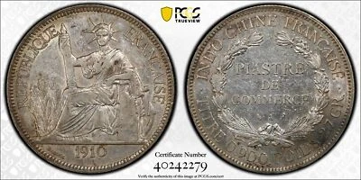 F034 French Colony Piastre 1910-A PCGS XF Details - Cleaned. - Image 1 of 4