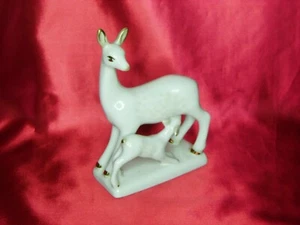 Porzellan vergoldete Figur Hirschreh mit Rehkitzbaby Polonne ZHK Ukraine UdSSR  - Bild 1 von 6