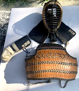Rare Original Antique Japanese Youth Kendo Mask, Vest & 1 Glove W/ Stamps (11A) - Picture 1 of 12
