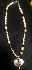 Sterling Silver Tibetan Heart Necklace -Fresh Water Pearl, Copper, Bronze, - Picture 1 of 1