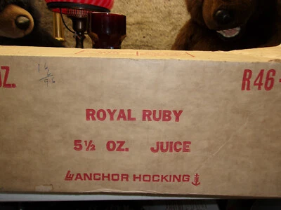 4 NOS - Vintage Anchor Hocking Royal Ruby 3.5" Juice Glasses Georgian Honeycomb - Image 1 of 3