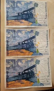 3 Der kleine Prinz Schein FRANKREICH Französisch 50 Francs 1997 1999 Banknote Währung  - Bild 1 von 6