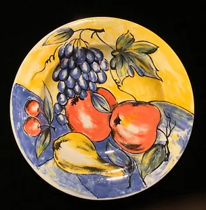 1 Ligne Hotesse PALLUY Faience Soup Pasta Bowl 9.25”Yellow Blue Fruit France - Picture 1 of 10