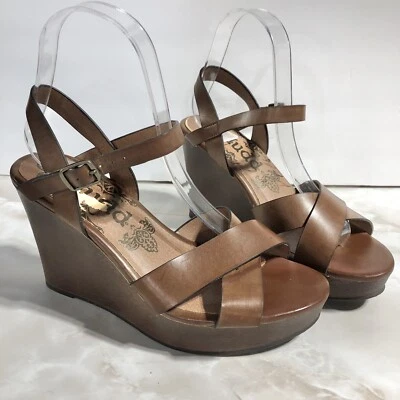Mudd Kylie Cognac Y2K 风格楔形棕色凉鞋棕褐色绑带可调节鞋 7 码 — 第 1/4 张图片
