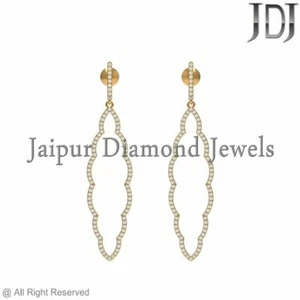 Nuevo Macizo 14k Amarillo Pavé Diamante Dorado Pendientes Largos Joyería DÍA De - Imagen 1 de 3