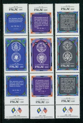 Palau stamps:1987 the 200th Anniv. of USA Constitution; Full set,3 strips, MNH 2 - Image 1 of 4