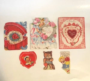 Lot of 6 Vintage Valentine's Day Cards & Die Cut Cards Signed - Foto 1 di 7