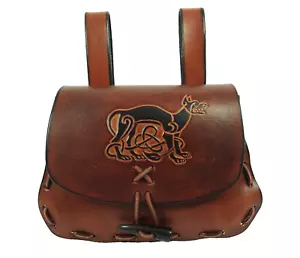 Mittelalter Gürteltasche Keltischer Hund Leder braun punziert Ledertasche groß - Bild 1 von 9