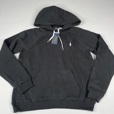 Polo Ralph Lauren Para Mujer MEDIANO Negro Polar Sudadera con Capucha Bolsillo Frontal Foto 1 de 4