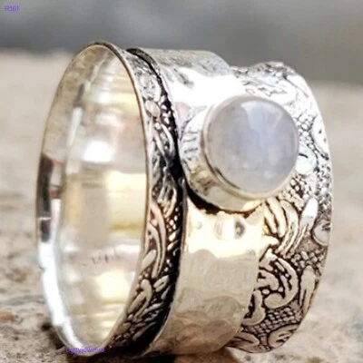 Anillo Piedra Luna, Plata Esterlina Sólida 925 Hecho a Mano Diseñador Spinner Anillo Plata Foto 1 de 3