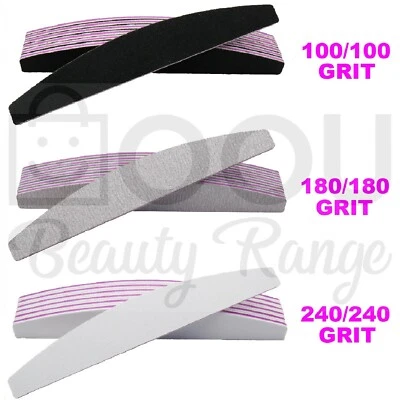 Nail Files 100/180/240 Grit Professional Quality Half Moon Buffer Emery Board - Image 1 of 4
