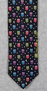 NIGHT OWL--MOON STARS BIRDS SPACE ASTRONOMY SCIENCE Alynn Silk Necktie NEW! - Picture 1 of 5