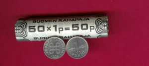 FINNLAND 1 PENNI 1978 UNC 1 ROLLE 50 MÜNZEN, GEFASSTE HÄNDE FLANKENSTÜCKELUNG, FO - Bild 1 von 1