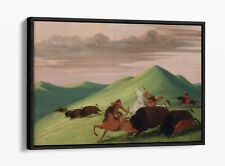 GEORGE CATLIN, BUFFALO CHASE -FLOAT EFFECT CANVAS WALL ART PRINT