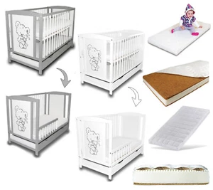 Babybett Gitterbett Teddybär mit Hase + Schublade + Barriere + Matratze 9-9,5cm - Bild 1 von 26