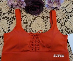 Small GUESS Logo SeXy Red Hot Lace Up Active Solid Sports Bra ~ $59.00 MSRP - Picture 1 of 11