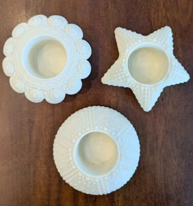 3 PARTYLITE Sea Drifters Biscotto Porcellana Galleggiante Portacandele 4” Nautico - Foto 1 di 10