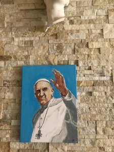 Quadro Dipinto a mano su tela '' Papa Francesco '' firmato 40 X 30 CM - Foto 1 di 3