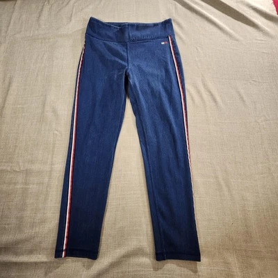 Tommy Hilfiger Sport Leggings Womens Large Blue Denim Stretch Red Stripe Pants - Image 1 of 4