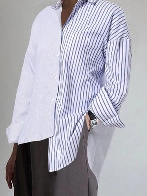 Ropa de Trabajo Blusa Azul Rayas Mujer XXXL Informal Manga Larga Cápsula Armario Preparación Foto 1 de 4