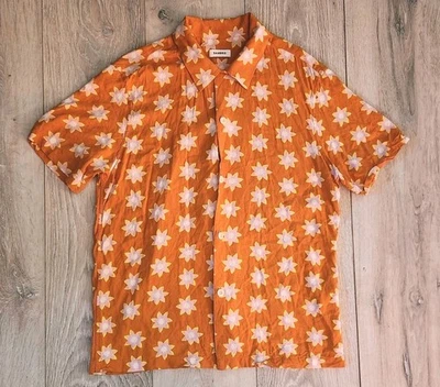 Sandro Men's Cold Flower Regular Fit Button-up Shirt Orange Multi Viscose Size L - Image 1 of 4