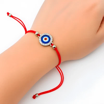 Evil Eye Armband Emaille & CZ Augenperlen Rot Spitze Schutz Verstellbar Schmuck - Bild 1 von 4