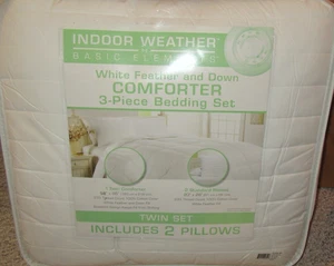 Indoor Wetter weiß Feder Daunen kaltes Wetter 3-teiliges Twin-Set Bettdecke/2 Kissen - Bild 1 von 13
