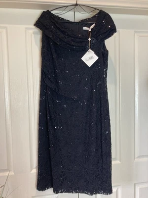 NEW Anthea Crawford Black Sequinned Lace Midi Sheath Evening Dress Size 18 - image 1 of 4