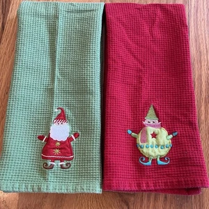 Süße rot & grün Weihnachten Waffelmuster Küche Geschirrtücher Santa & Elfe Applikation - Bild 1 von 8