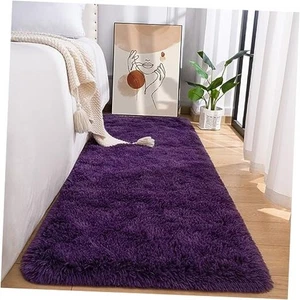  Fluffy Runner Rug for Bedroom Living Room, 2x6 Feet Dark Purple Shag Area  - Picture 1 of 7