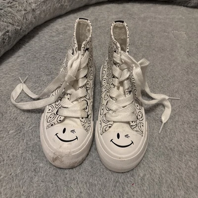 Joe Zapatos Boxer Mujer Talla 1 Cara Smiley Parte Superior Alta Lona Divertida Estampado Tenis Foto 1 de 4