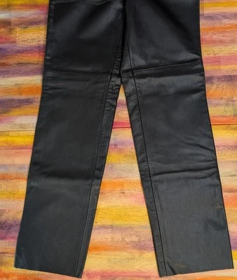 ⭐ FMC Womens Pants 100% LEATHER Black Pockets Button High waisted Quality NICE - Изображение 1 из 4