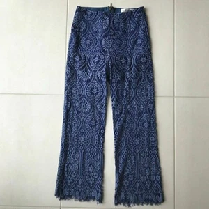 MSGM Pants Milano Women Sz XS Straight High Rise Lace Semi Sheer Blue - Picture 1 of 8