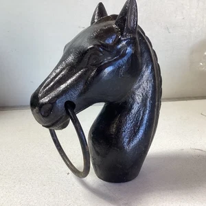 Cabezas de caballo de hierro fundido negras vintage poste de enganche cerca toppers superiores con anillo - Imagen 1 de 9