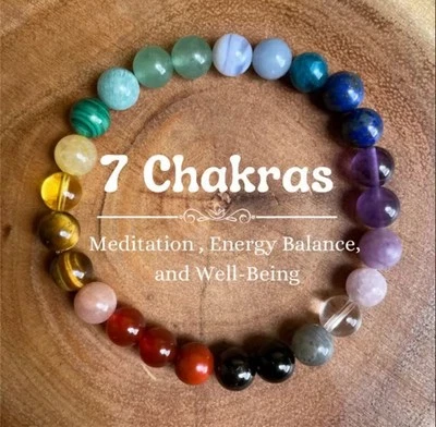 7 Chakras Perlen Armband Halbedelsteine Reiki Esoterik Flexibel - Bild 1 von 4