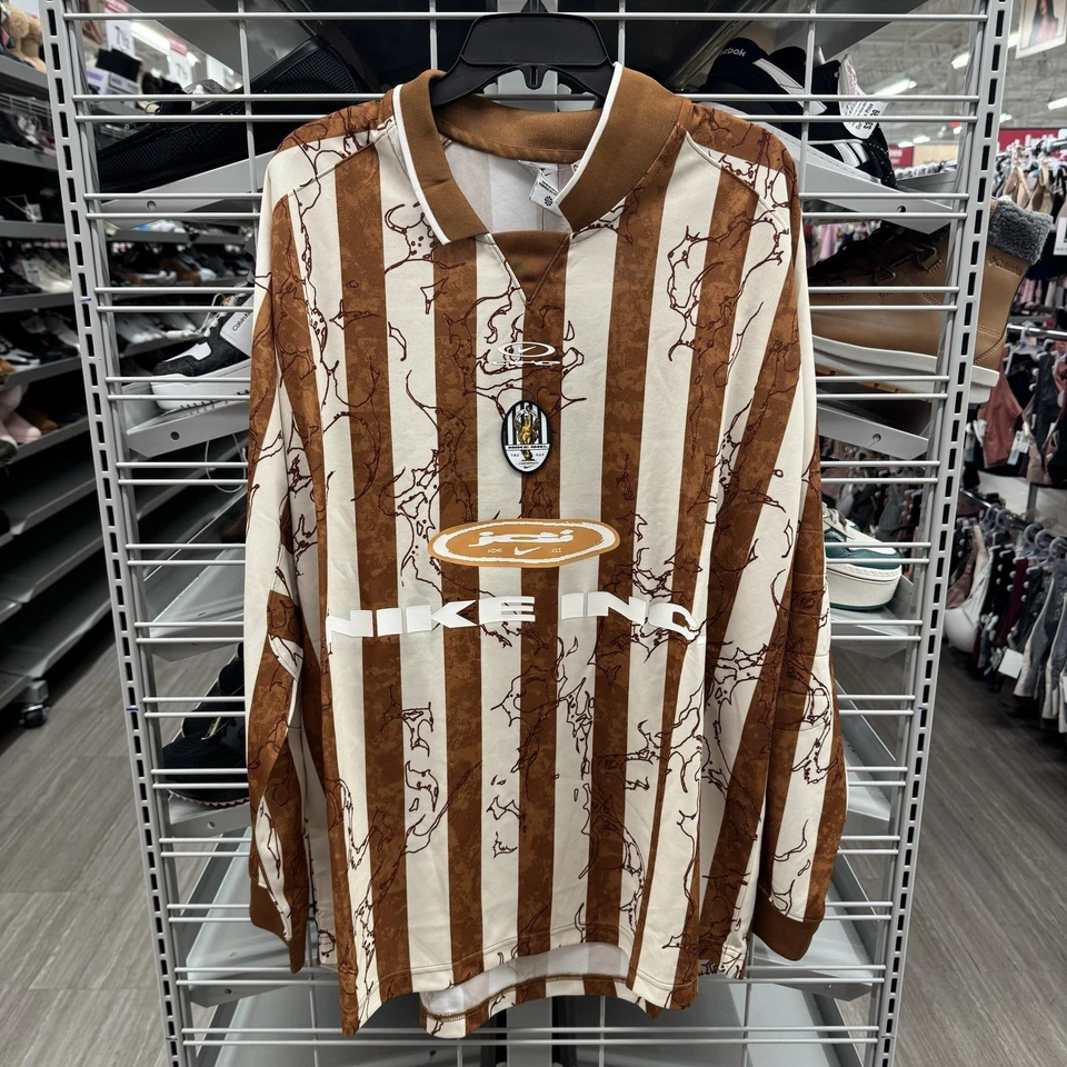Nike INC Air LS Victory Soccer Jersey Light Brown Striped (IB9007-281) Men Sz L