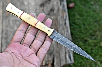 定制锻造大马士革钢匕首靴刀投掷生存 1619 — 第 1/4 张图片