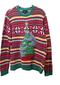 Maglione Blizzard Bay Ugly Xmas bradipi arrampicata albero di Natale verde e rosso taglia L - Foto 1 di 7