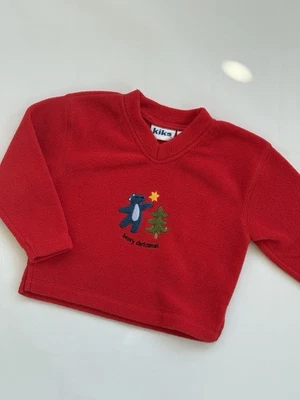 Camisa vintage Y2K Kiks Beary Navidad roja polar bordada oso árbol niño pequeño Foto 1 de 4