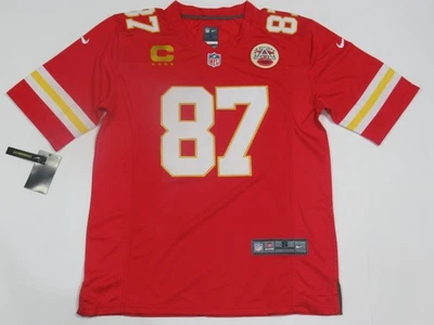 Travis Kelce #87 Kansas City Chiefs 4 Star GOLD Captain Jersey Red