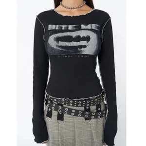 Vintage Punk Skull Gothic Y2K Grunge Graphic Print Long Crop Top Streetwear - Picture 1 of 7